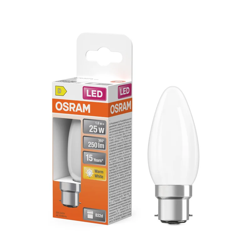 Lámpara LED OSRAM LED Retrofit CLASSIC B 2,5W 827 Frosted B22d, 250 lm, 2700 K, blanco cálido