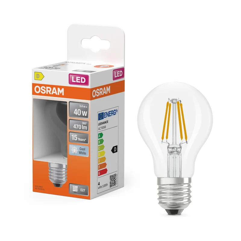 Lámpara LED OSRAM Retrofit Classic A (ex 40W) 4W / 4000K blanco frío E27