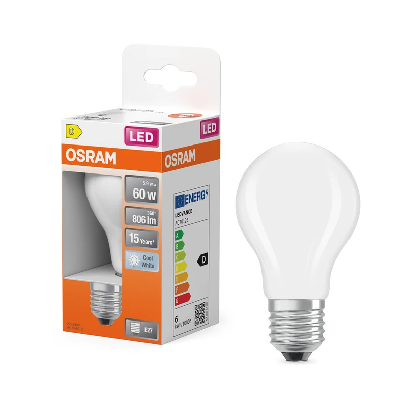 Lámpara LED OSRAM Retrofit Classic A mate (ex 60W) 6,5W / 4000K blanco frío E27