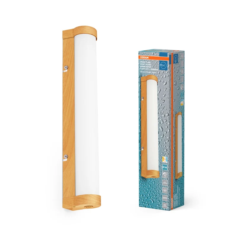 Espejo de baño/aplique OSRAM ORBIS Tube, vidrio esmerilado, 9 W, 40 cm, decoración de madera