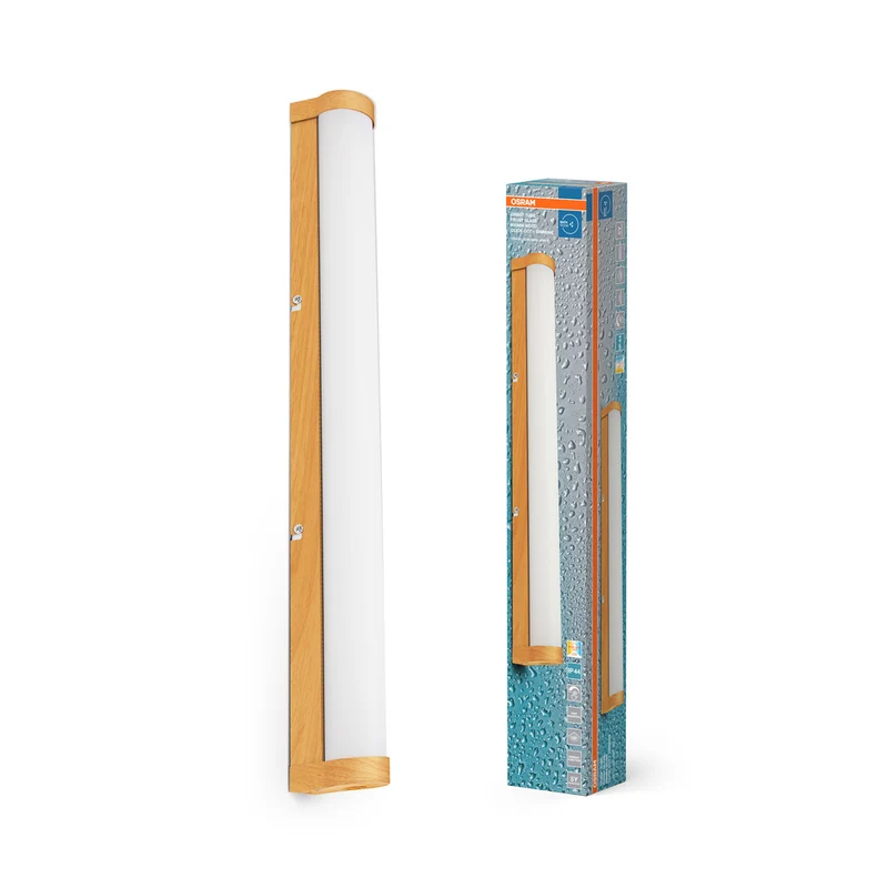 Espejo de baño/aplique OSRAM ORBIS Tube, vidrio esmerilado, 12 W, 60 cm, decoración de madera