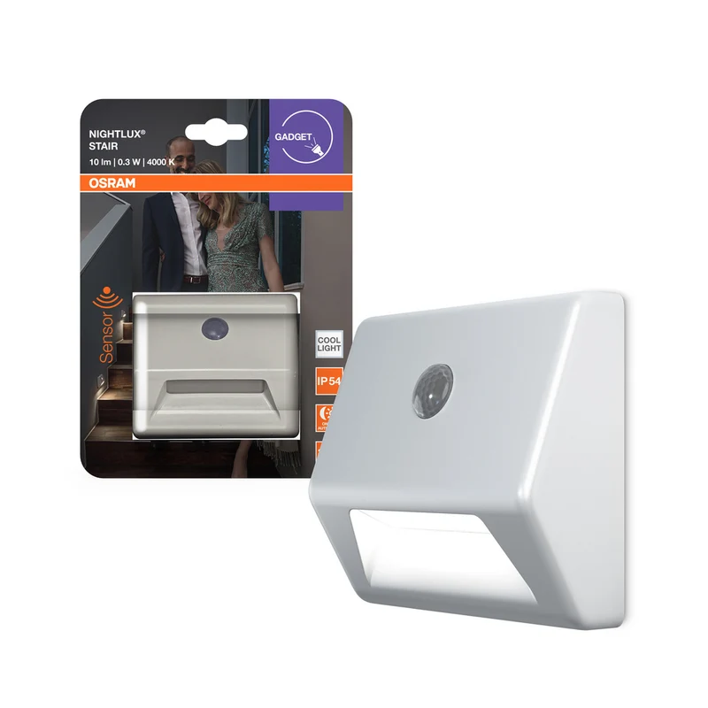 OSRAM LED NIGHTLUX Lámpara de escalera a batería, sensor de movimiento, sensor día/noche, blanco frío, 28,0 mm x 84,0 mm x 73,0 mm, blanco