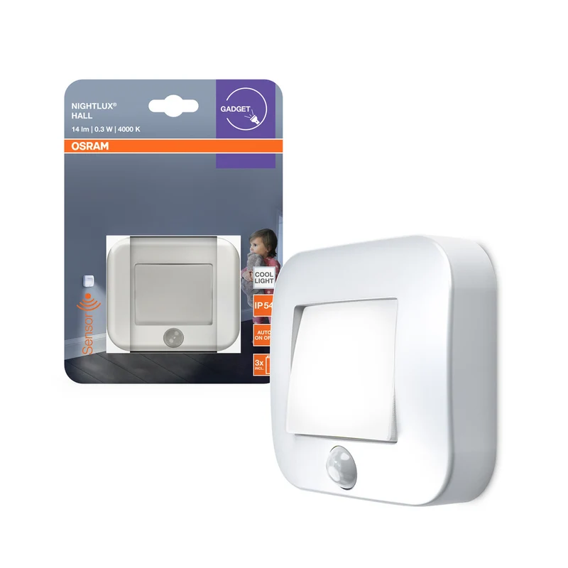 Luz nocturna LED OSRAM NIGHTLUX® Hall con batería y sensor, 0,3 W/4000 K, blanco frío, blanco