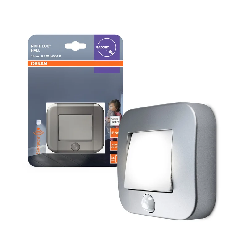 Luz nocturna LED OSRAM NIGHTLUX® Hall con sensor, 0,3 W/4000 K, blanco frío y gris
