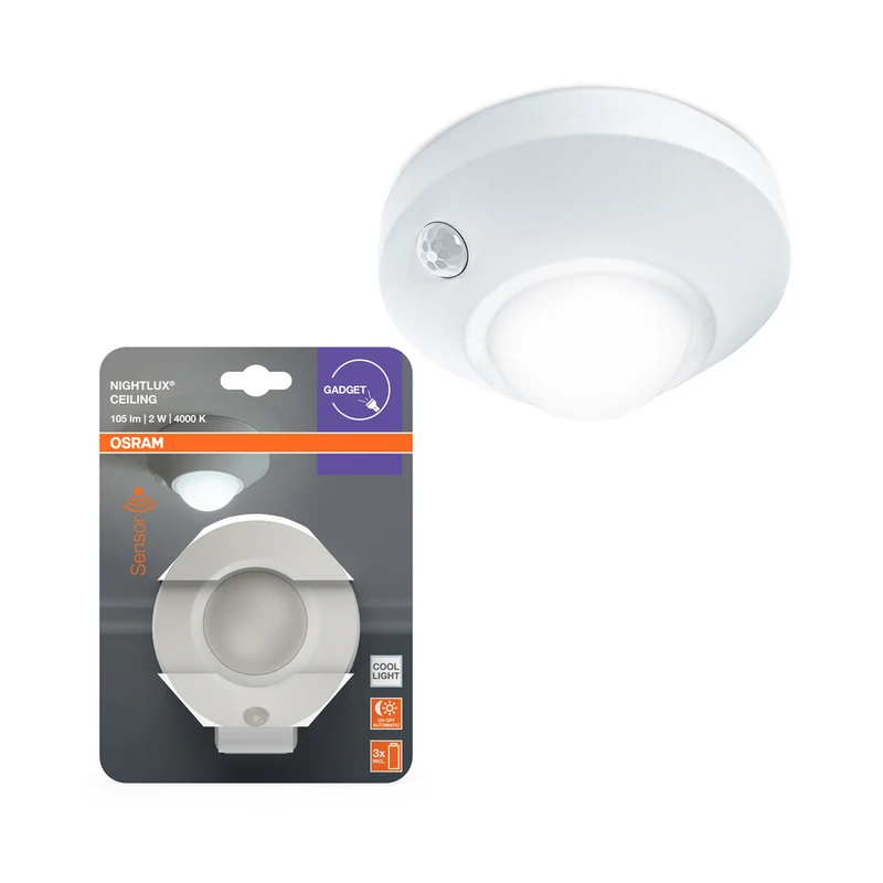 Lámpara de techo / luz nocturna LED OSRAM NIGHTLUX® con sensor, funciona con pilas, 2 W / 4000 K blanco frío, blanco