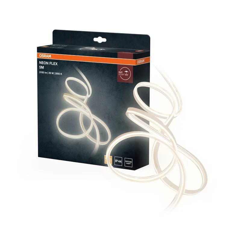 OSRAM Neon Flex tiras LED decorativas para exterior, blanco cálido, 5 m, de silicona, protección IP44, iluminación indirecta y directa para jardín y balcón