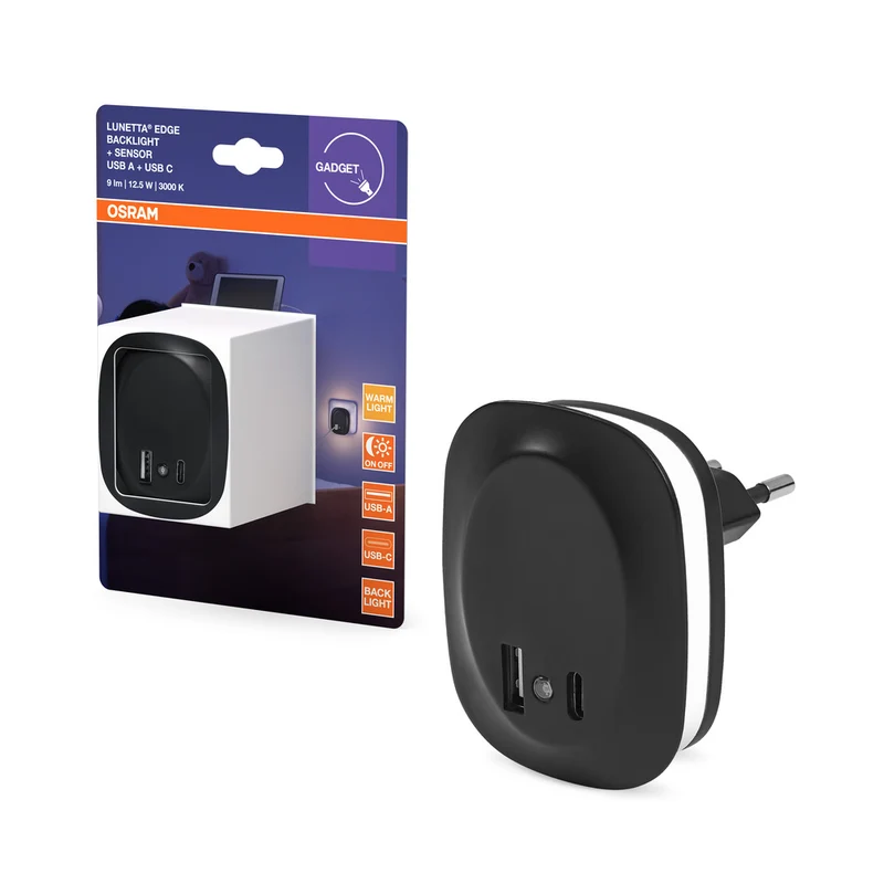 Luz nocturna enchufable OSRAM LUNETTA EDGE, 0,35 W, 10 lm, negra