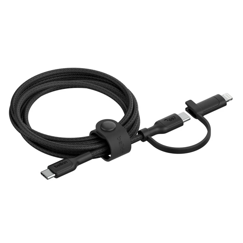 Cable 2 en 1 BOOST↑CHARGE con conectores USB-C y Lightning (1,5 m) de Belkin - Negro