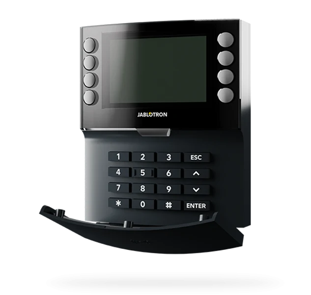 Jablotron JA-155E-AN, unidad de control inalámbrica con teclado de cuatro segmentos, pantalla LCD y lector RFID