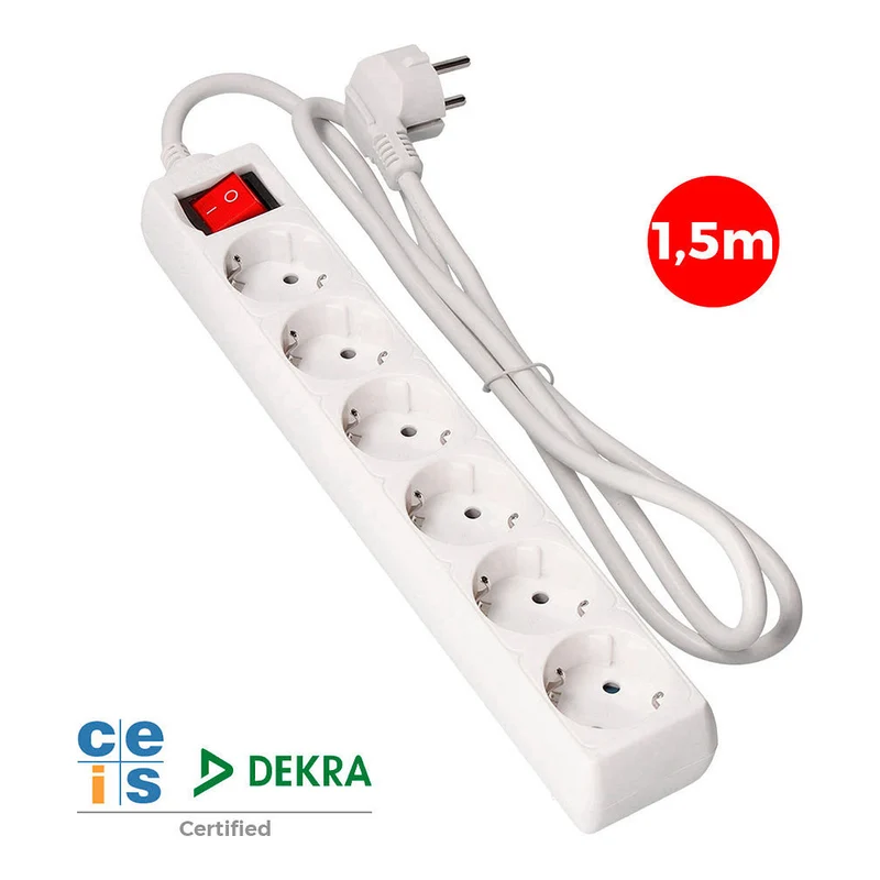 EDM Base Enchufe Múltiple Schuko con Interruptor – Regleta de Corriente con Protección para Indoor