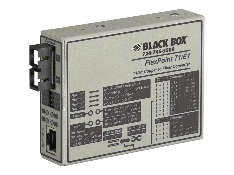 Convertidor de Medios Black Box FlexPoint T1/E1 to Fiber Converter