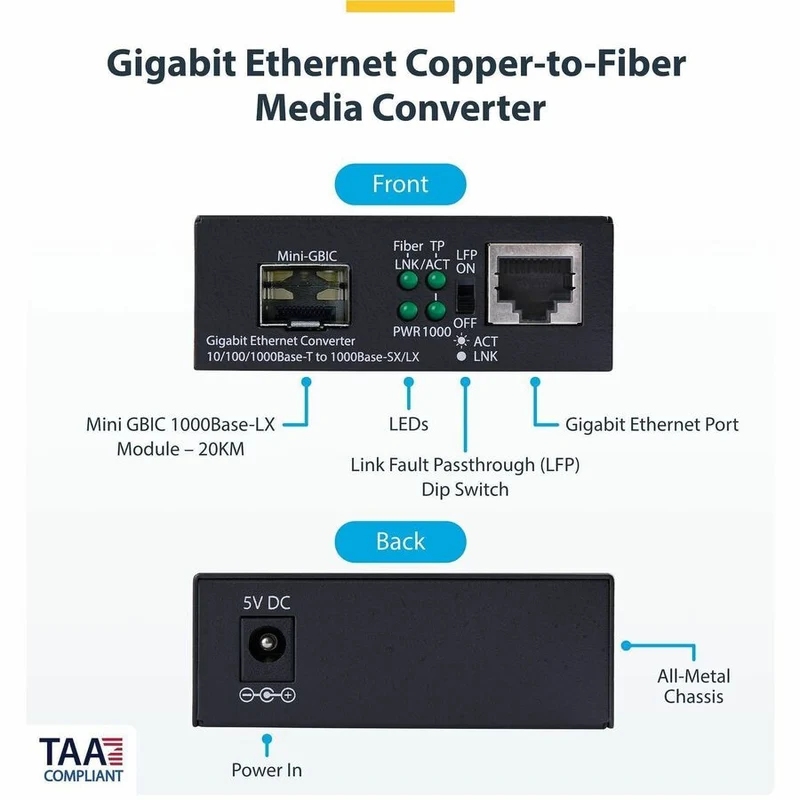 Convertidor de Medios StarTech.com StarTech Single-Mode (SM) LC Fiber Media Converter, MCM1110SMLC20