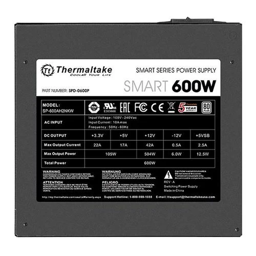 Fuente de Poder Thermaltake Smart Series 600W 80 Plus ATX No Modular