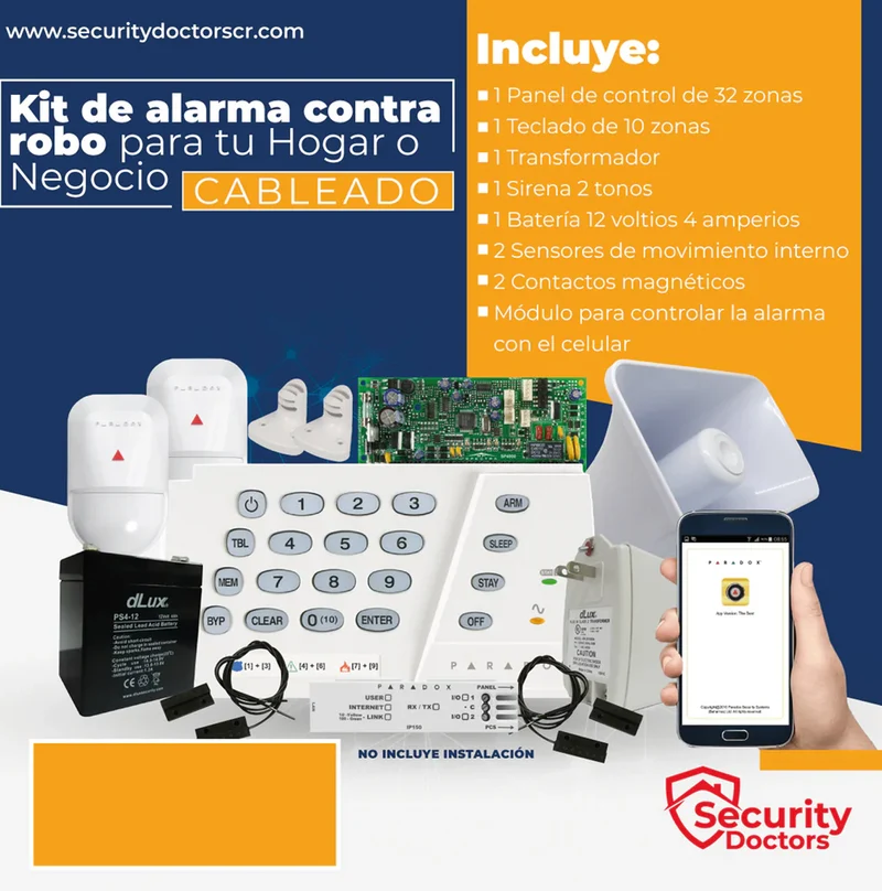 Kit de alarma para casas CABLEADA con módulo para controlar la alarma con el celular KIT003