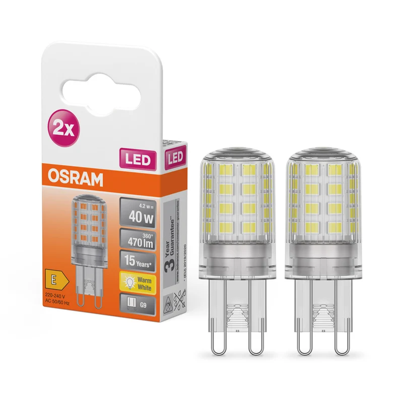 Lámpara LED OSRAM PIN G9 4,2 W 827 Transparente G9, 470 lm, 2700 K, blanco cálido, paquete de 2