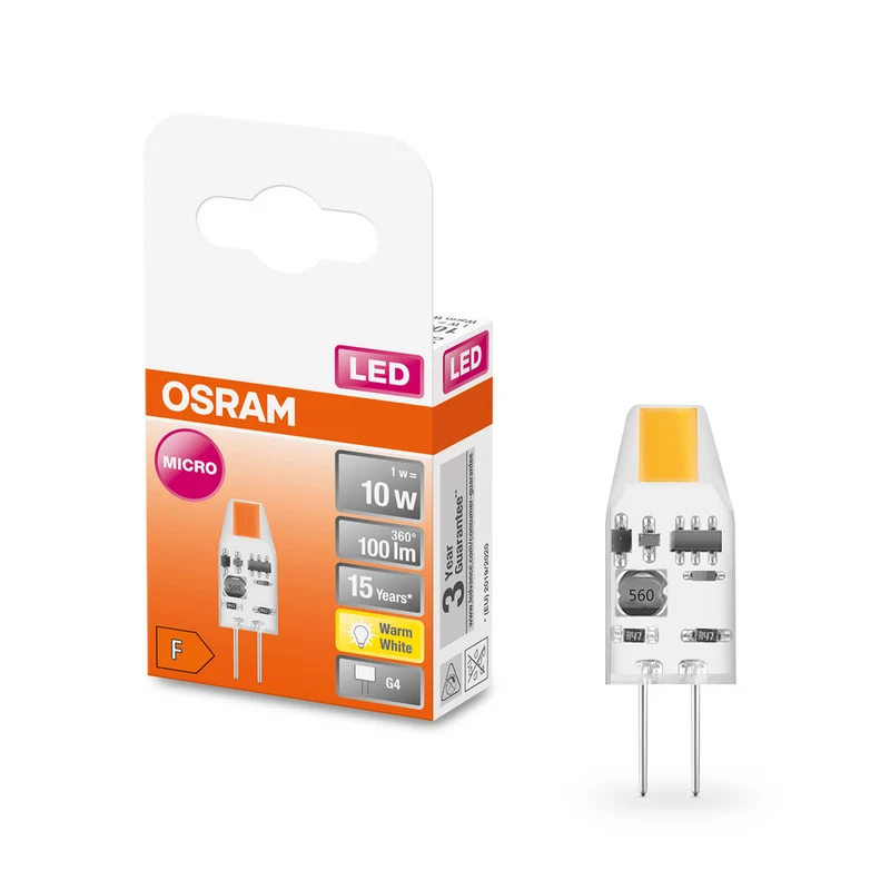 Lámpara LED OSRAM PIN MICRO 12 V 1 W 827 Transparente G4, 100 lm, 2700 K, blanco cálido