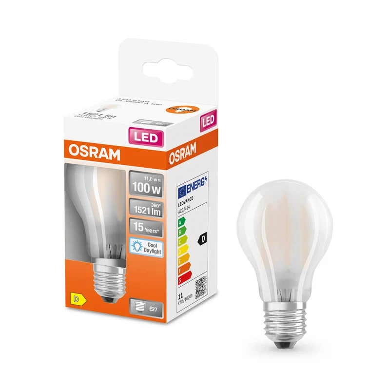 Lámpara LED OSRAM LED Retrofit CLASSIC A 11W 865 Frosted E27, 1521 lm, 6500 K, Luz diurna fría