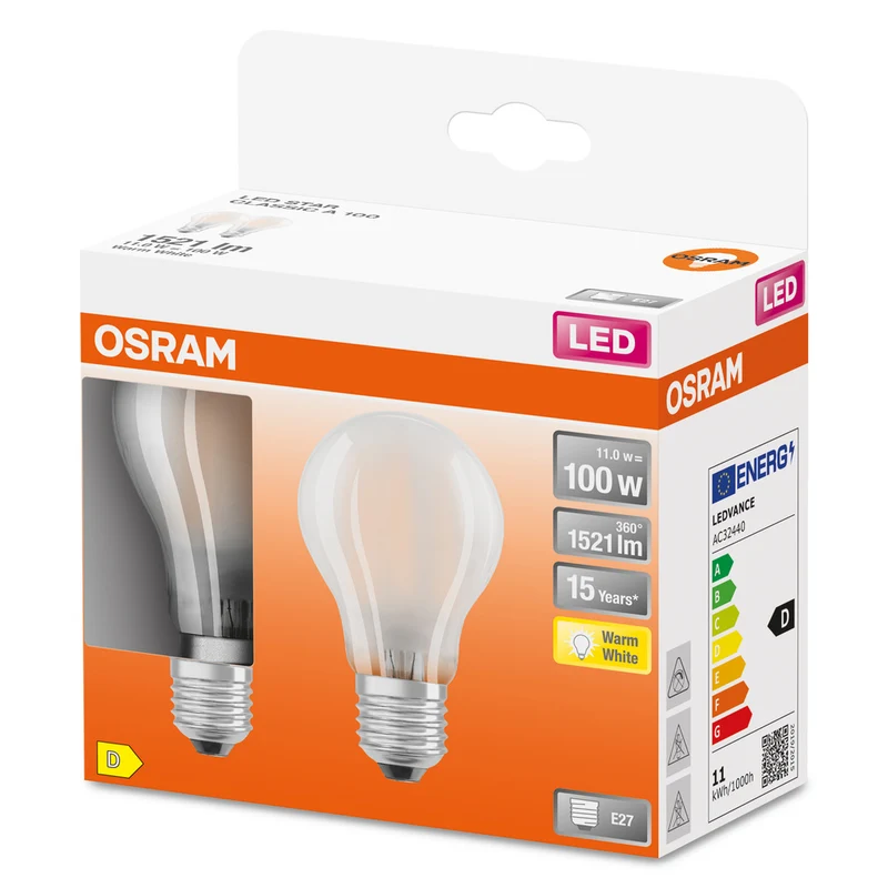 Lámpara LED OSRAM LED Retrofit CLASSIC A 11W 827 Frosted E27, 1521 lm, 2700 K, blanco cálido