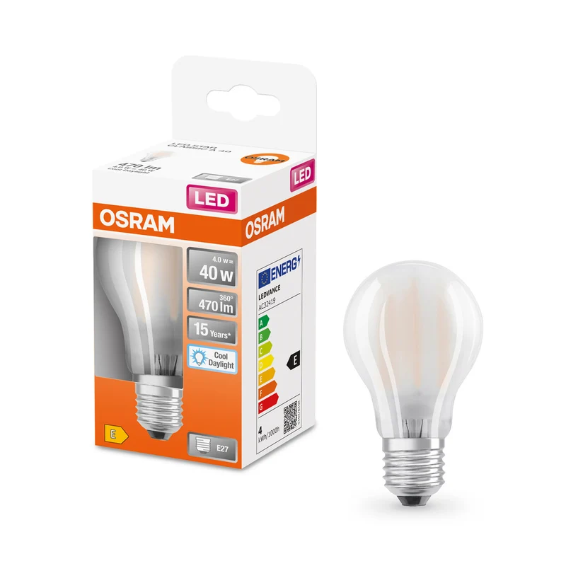 Lámpara LED OSRAM LED Retrofit CLASSIC A 4W 865 Frosted E27, 470 lm, 6500 K, Luz diurna fría
