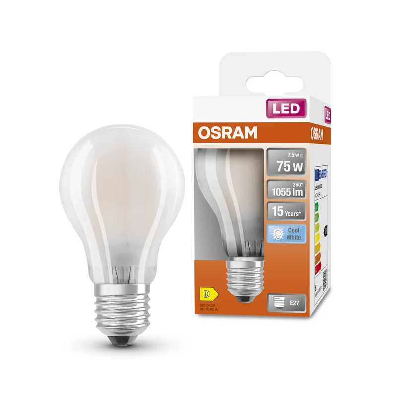 Lámpara LED OSRAM LED Retrofit CLASSIC A 7,5W 840 Frosted E27, 1055 lm, 4000 K, blanco frío