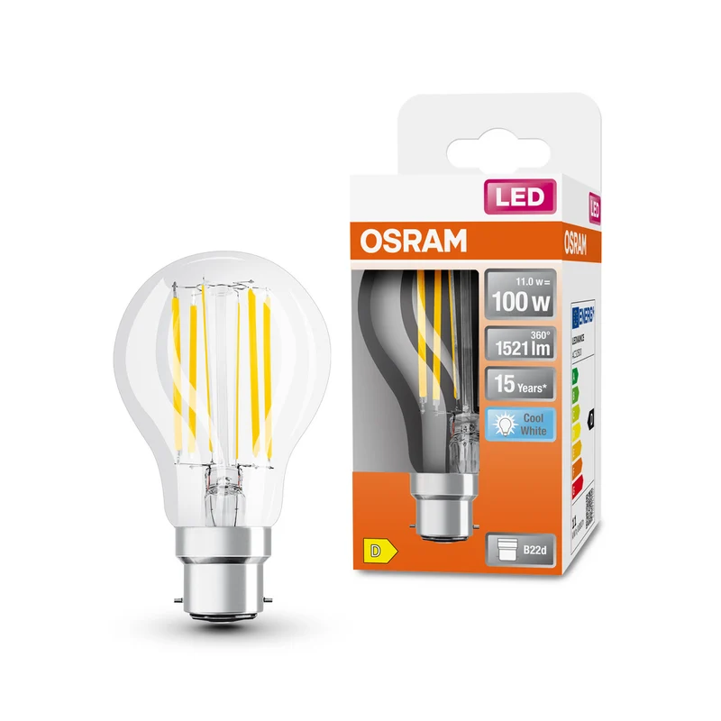 Lámpara LED OSRAM LED Retrofit CLASSIC A 11W 840 Clear B22d, 1521 lm, 4000 K, blanco frío