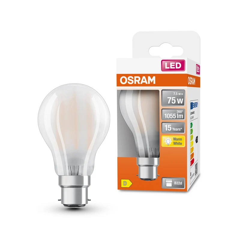 Lámpara LED OSRAM LED Retrofit CLASSIC A 7,5 W 827 Frosted B22d, 1055 lm, 2700 K, blanco cálido