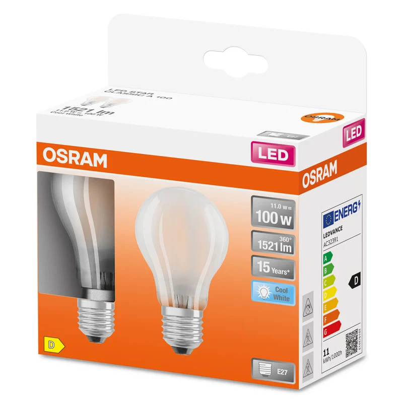 Lámpara LED OSRAM LED Retrofit CLASSIC A 11W 840 Frosted E27, 1521 lm, 4000 K, blanco frío