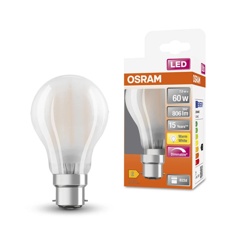 Lámpara LED OSRAM Retrofit CLASSIC A DIM 7W 827 Frosted B22d, 806 lm, 2700 K, blanco cálido