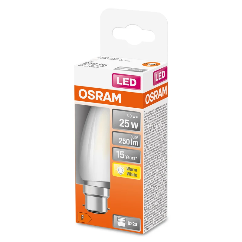 Lámpara LED OSRAM LED Retrofit CLASSIC B 2,5W 827 Frosted B22d, 250 lm, 2700 K, blanco cálido