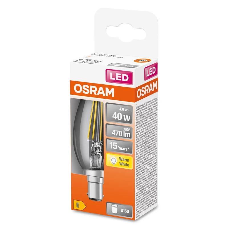 Lámpara LED OSRAM Retrofit CLASSIC B 4W 827 Clear B15d, 470 lm, 2700 K, blanco cálido