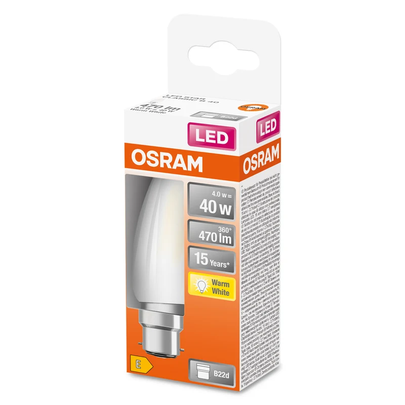 Lámpara LED OSRAM Retrofit CLASSIC B 4W 827 Frosted B22d, 470 lm, 2700 K, Blanco cálido
