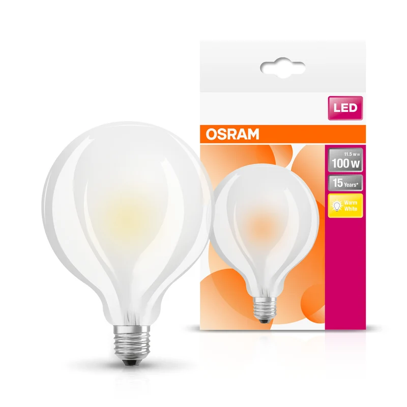 Lámpara LED OSRAM Retrofit CLASSIC GLOBE95 11W 827 Frosted E27, 1521 lm, 2700 K, Blanco cálido