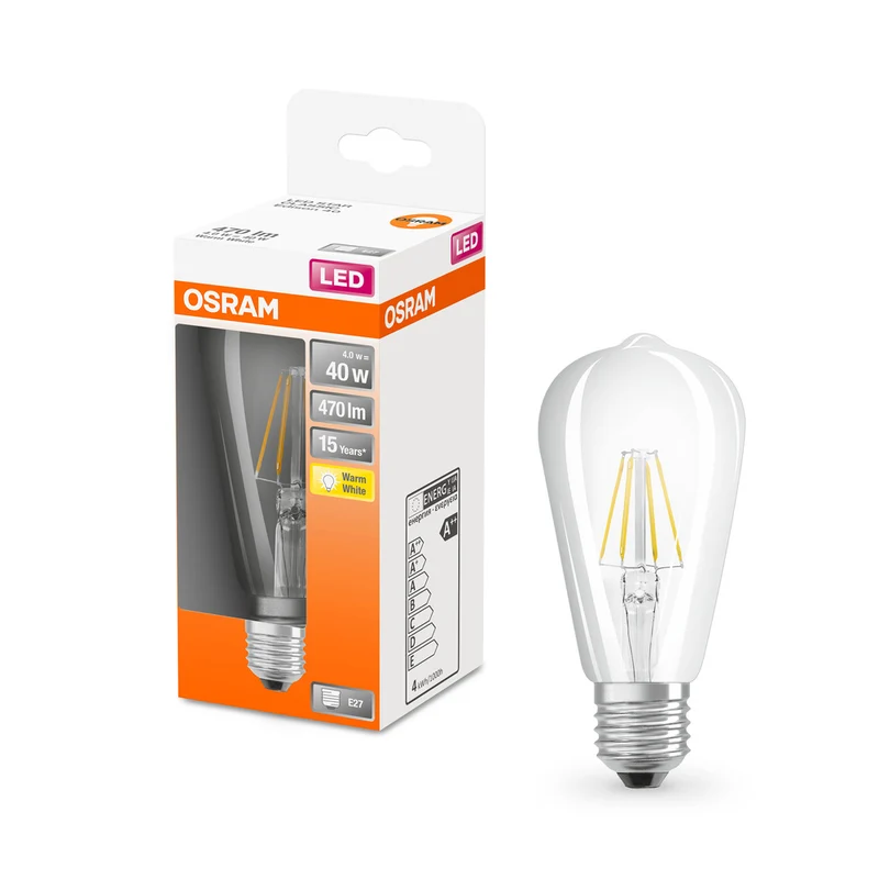 Lámpara LED OSRAM LED Retrofit CLASSIC ST 4W 827 Transparente E27, 470 lm, 2700 K, blanco cálido