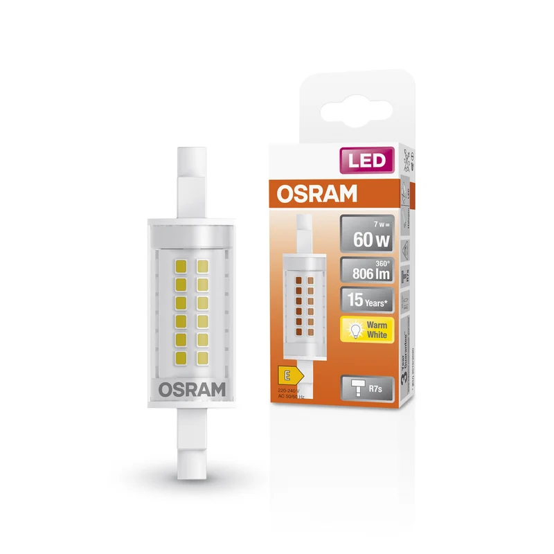 Lámpara LED OSRAM SLIM LINE R7S 7W 827 Transparente R7s, 806 lm, 2700 K, Blanco cálido