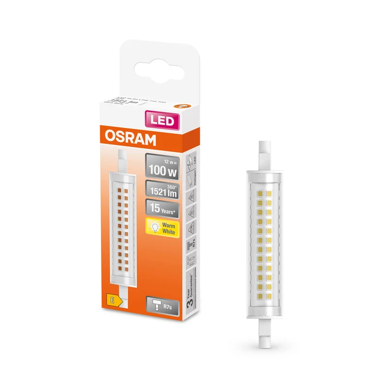 Lámpara LED OSRAM SLIM LINE R7S 12W 827 Transparente R7s, 1521 lm, 2700 K, Blanco cálido
