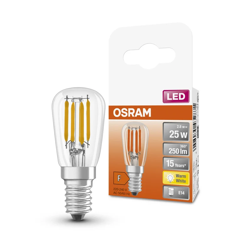 Lámpara LED OSRAM LED SPECIAL T26 2.8W 827 Transparente E14, 250 lm, 2700 K, Blanco cálido