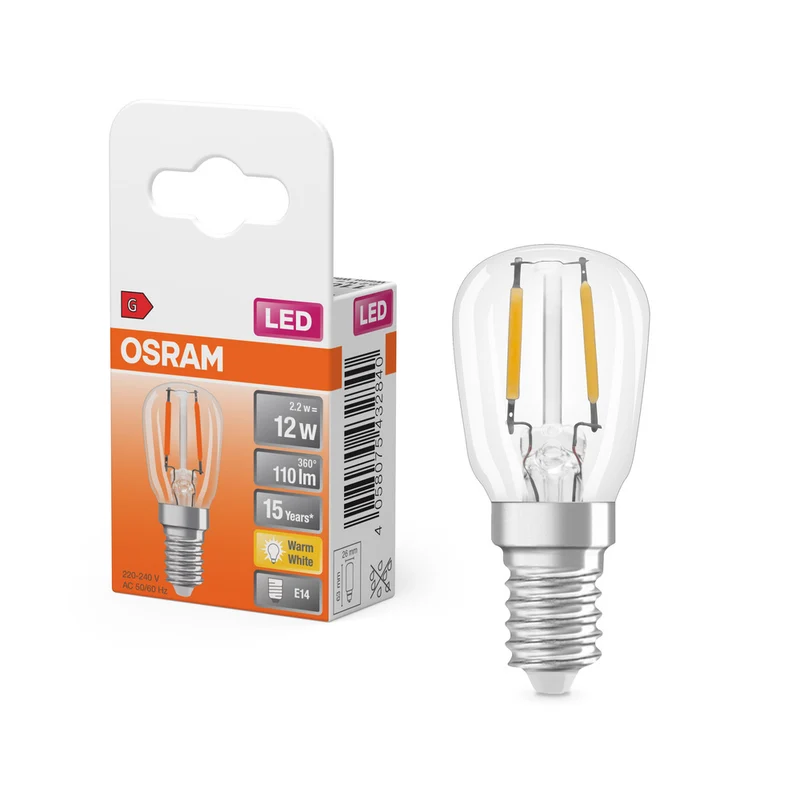 Lámpara LED OSRAM LED SPECIAL T26 2,2W 827 Transparente E14, 110 lm, 2700 K, Blanco cálido