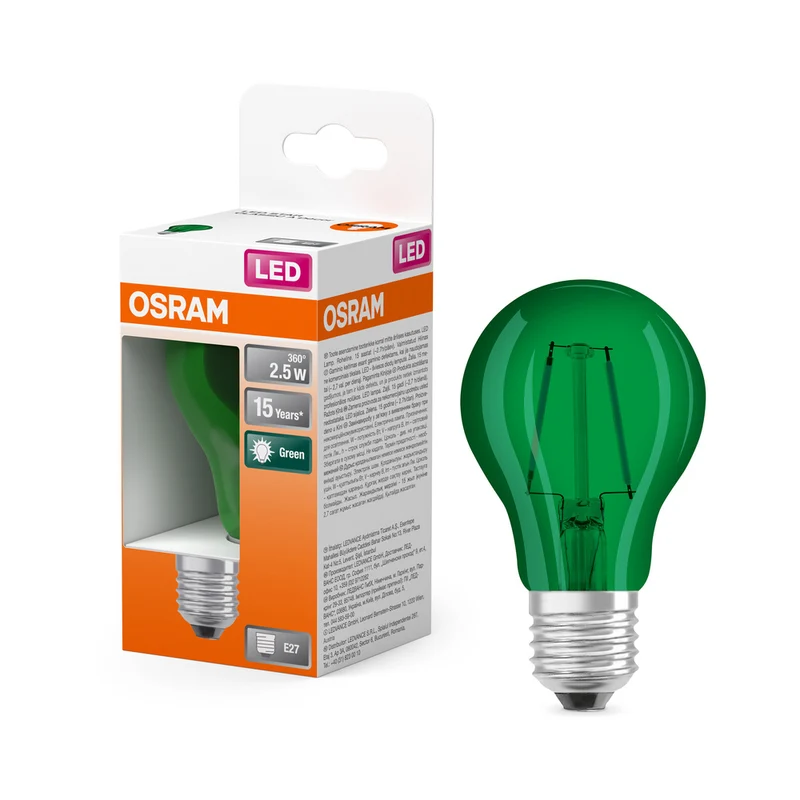 Lámpara LED OSRAM LED STAR DÉCOR CLASSIC A 2,5W 175 Verde E27, 45 lm, 7500 K, verde