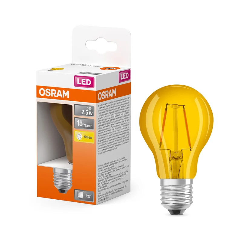 Lámpara LED OSRAM LED STAR DÉCOR CLASSIC A 2,5W 622 Amarillo E27, 235 lm, 2200 K, amarillo