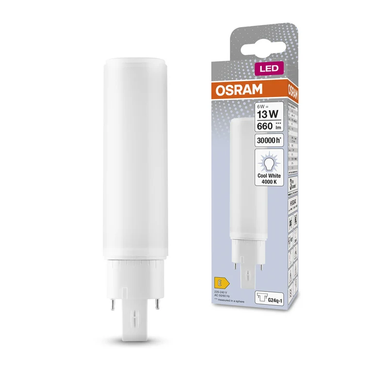 Lámpara LED OSRAM DULUX LED D/E HF & AC MAINS 6W 840 G24Q-1, 660 lm, 4000 K, blanco frío