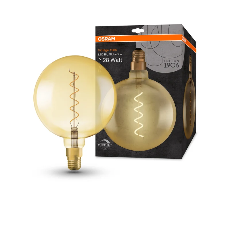 Lámpara LED OSRAM VINTAGE 1906® LED CLASSIC Globo Regulable 4W 820 Oro Casquillo E27 Plata, 300 lm, 2000 K, Luz Cálida Confort