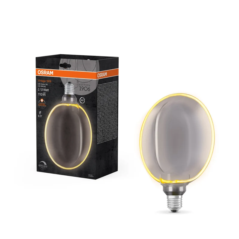 Lámpara LED OSRAM VINTAGE 1906® LED CLASSIC GLOBE183 O - Forma FILAMENTO 4W 818 Humo E27, 110 lm, 1800 K, Blanco cálido confort
