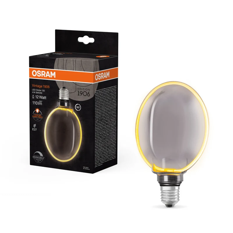 Lámpara LED OSRAM VINTAGE 1906® LED CLASSIC GLOBE130 O - Forma FILAMENTO 4W 818 Humo E27, 110 lm, 1800 K, Blanco cálido confort