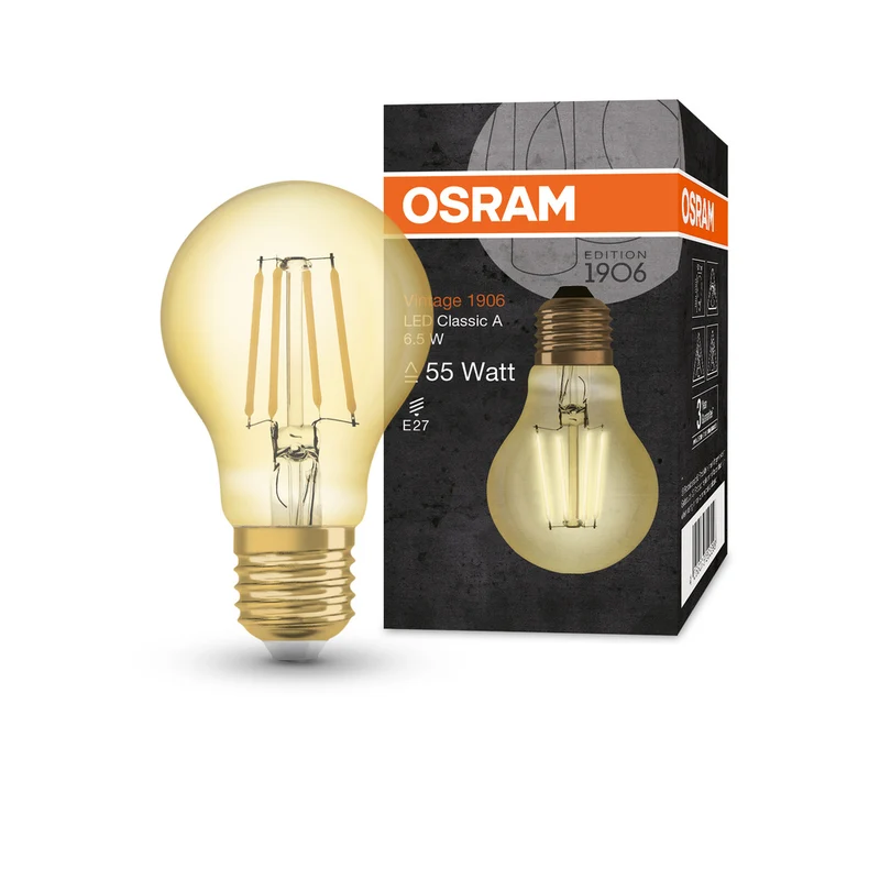 Lámpara LED OSRAM VINTAGE 1906® LED CLASSIC A 6,5 W 824 Oro E27, 650 lm, 2400 K, Luz cálida y confortable