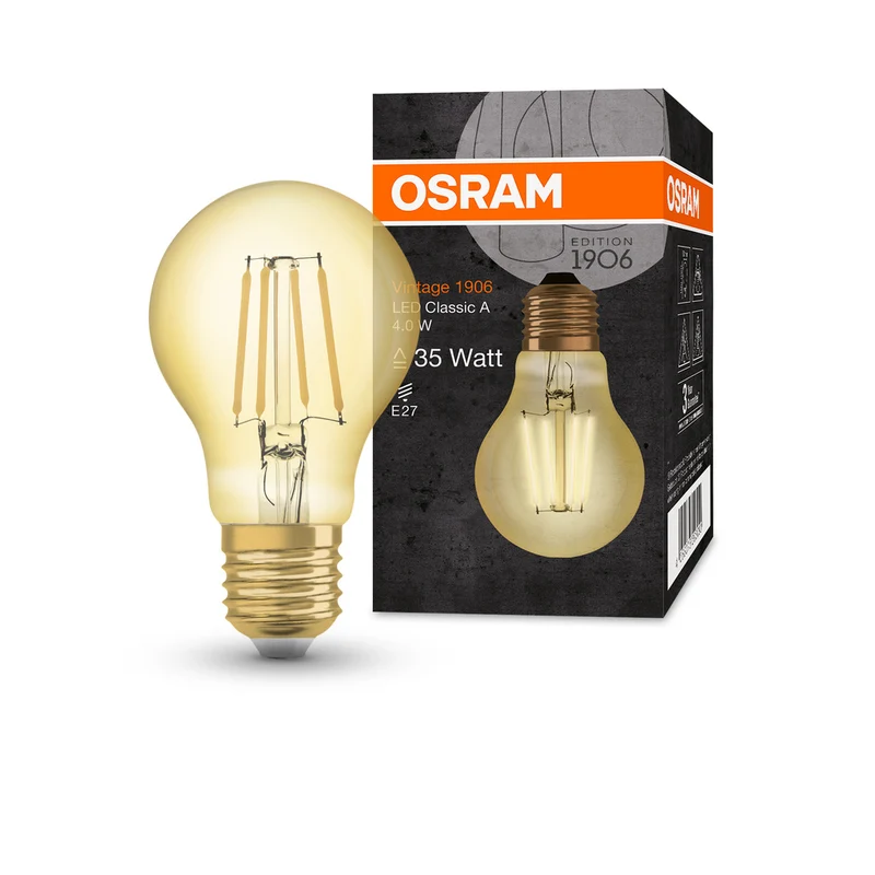 Lámpara LED OSRAM VINTAGE 1906® LED CLASSIC A 4W 824 Oro E27, 410 lm, 2400 K, Luz cálida y confortable