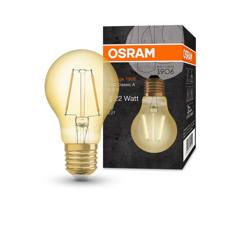 Lámpara LED OSRAM VINTAGE 1906® LED CLASSIC A 2,5 W 824 Oro E27, 220 lm, 2400 K, Luz cálida y confortable