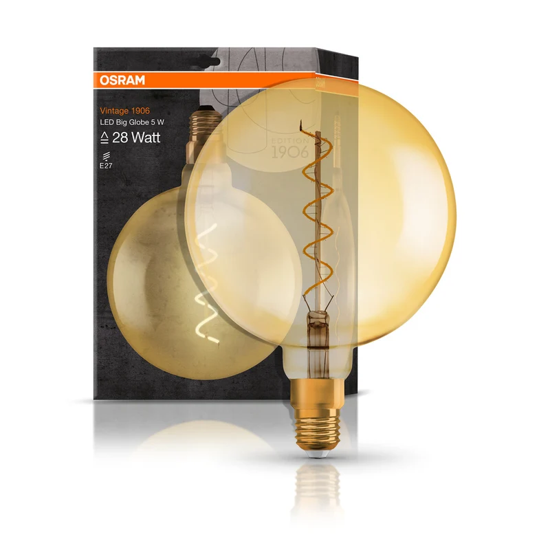 Lámpara LED OSRAM VINTAGE 1906® LED CLASSIC GLOBE 4W 820 Oro E27 Casquillo Plata, 300 lm, 2000 K, Luz Cálida Confort