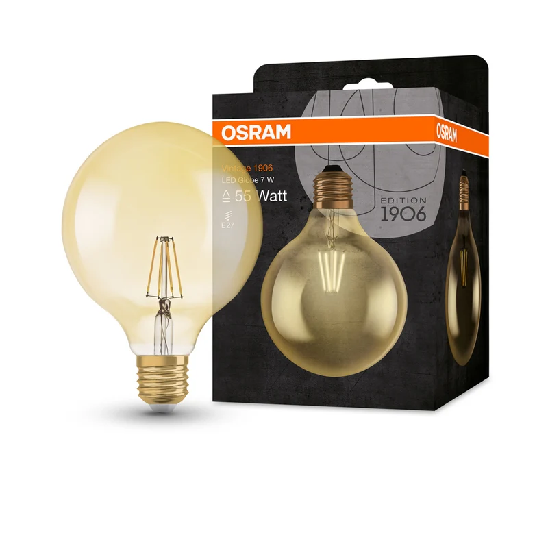 Lámpara LED OSRAM VINTAGE 1906® LED CLASSIC GLOBE 6,5W 824 Oro E27, 720 lm, 2400 K, Luz cálida y confortable