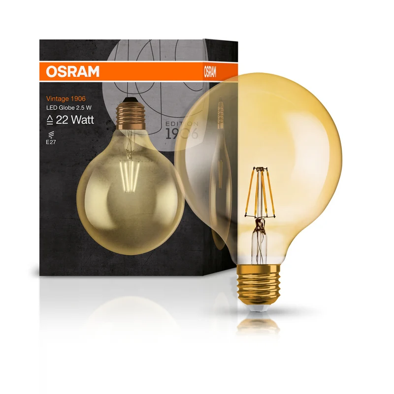 Lámpara LED OSRAM VINTAGE 1906® LED CLASSIC GLOBE 2,5W 824 Oro E27, 220 lm, 2400 K, Luz cálida y confortable