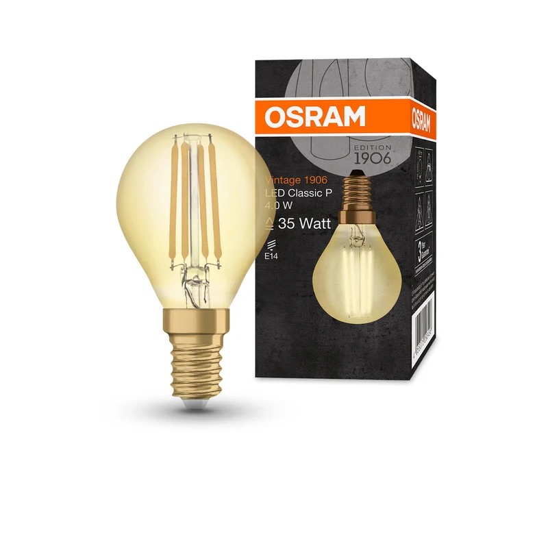 Lámpara LED OSRAM VINTAGE 1906® LED CLASSIC P 4W 824 Oro E14, 410 lm, 2400 K, Luz cálida y confortable